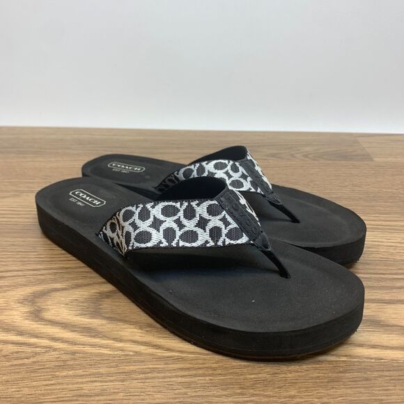 Coach Women’s Size 10B Jessalyn Signature Logo Sandals Flip Flops Black - Picture 1 of 11